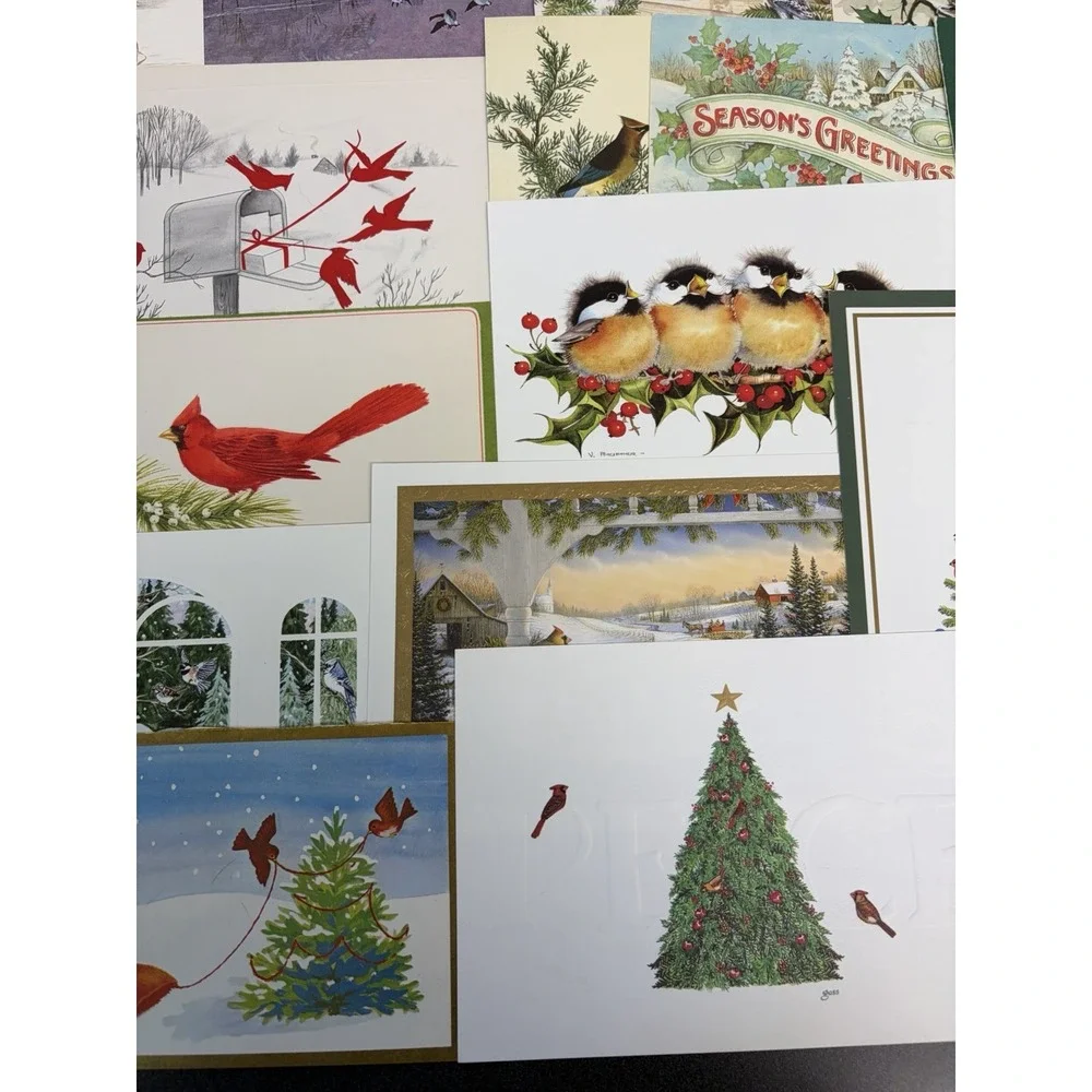 Vintage Christmas Cards Fronts ONLY Birds Scrapbooking Decoupage Lot of 45+